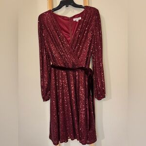 Nanette Lepore Red Sequin Dress with Velvet Trim